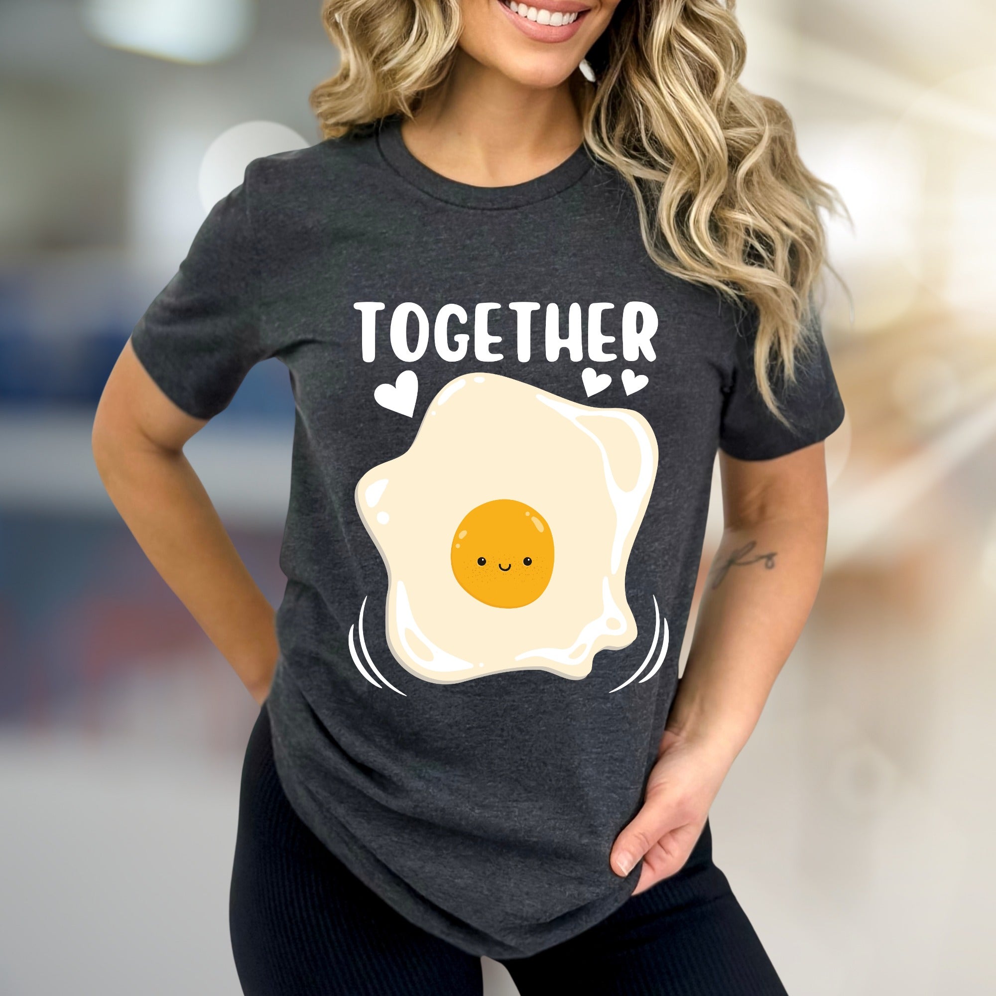 "TOGETHER" Cute Fried Egg Graphic Tee, A Playful Matching Pick for Couples