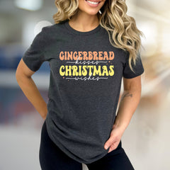 "Gingerbread Kisses Christmas Wishes" Retro Graphic Tee, a Holiday Vibe for Everyone