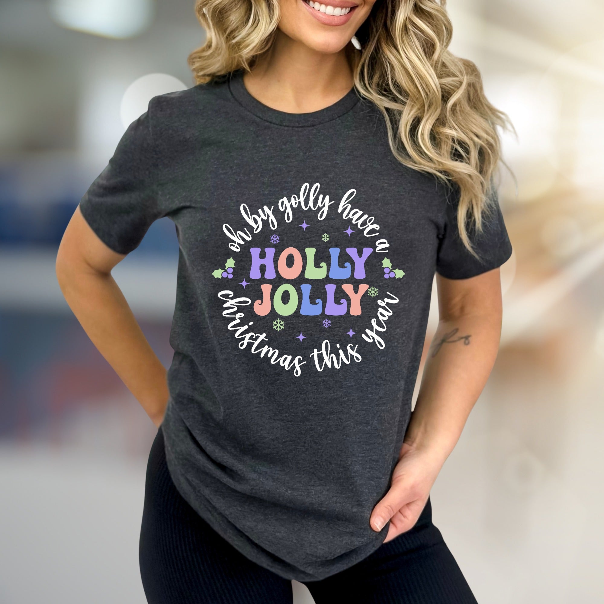"Oh By Golly Have a Holly Jolly Christmas This Year" Retro Holiday Tee, a Festive Pick for Christmas Enthusiasts