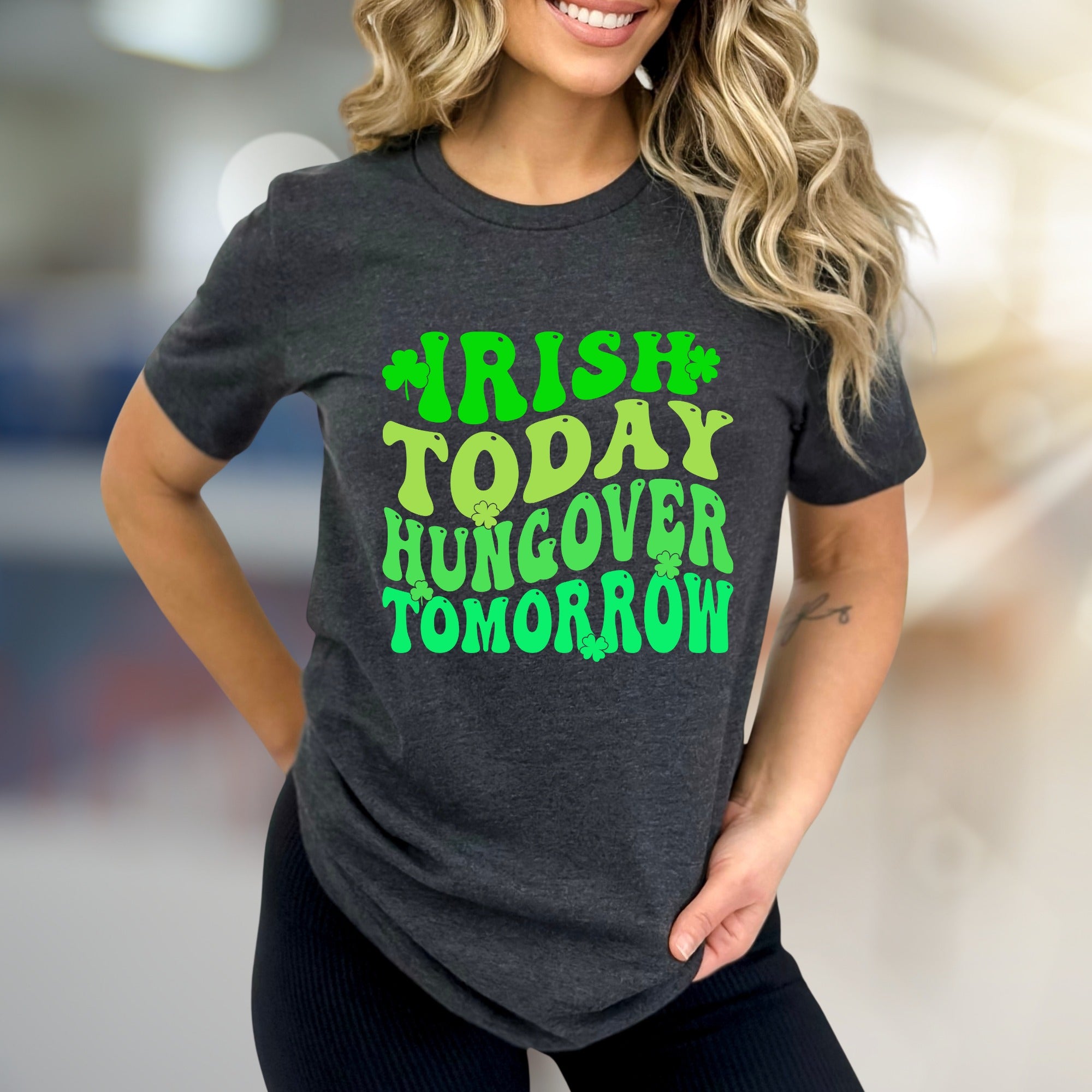 "Irish Today Hungover Tomorrow" Retro Fun Graphic Tee for St. Patrick's Day Cheer
