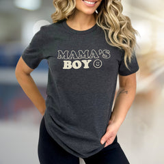 "Mama's Boy" Retro Smiley Graphic Tee, a Sweet Gift for Sons & Moms