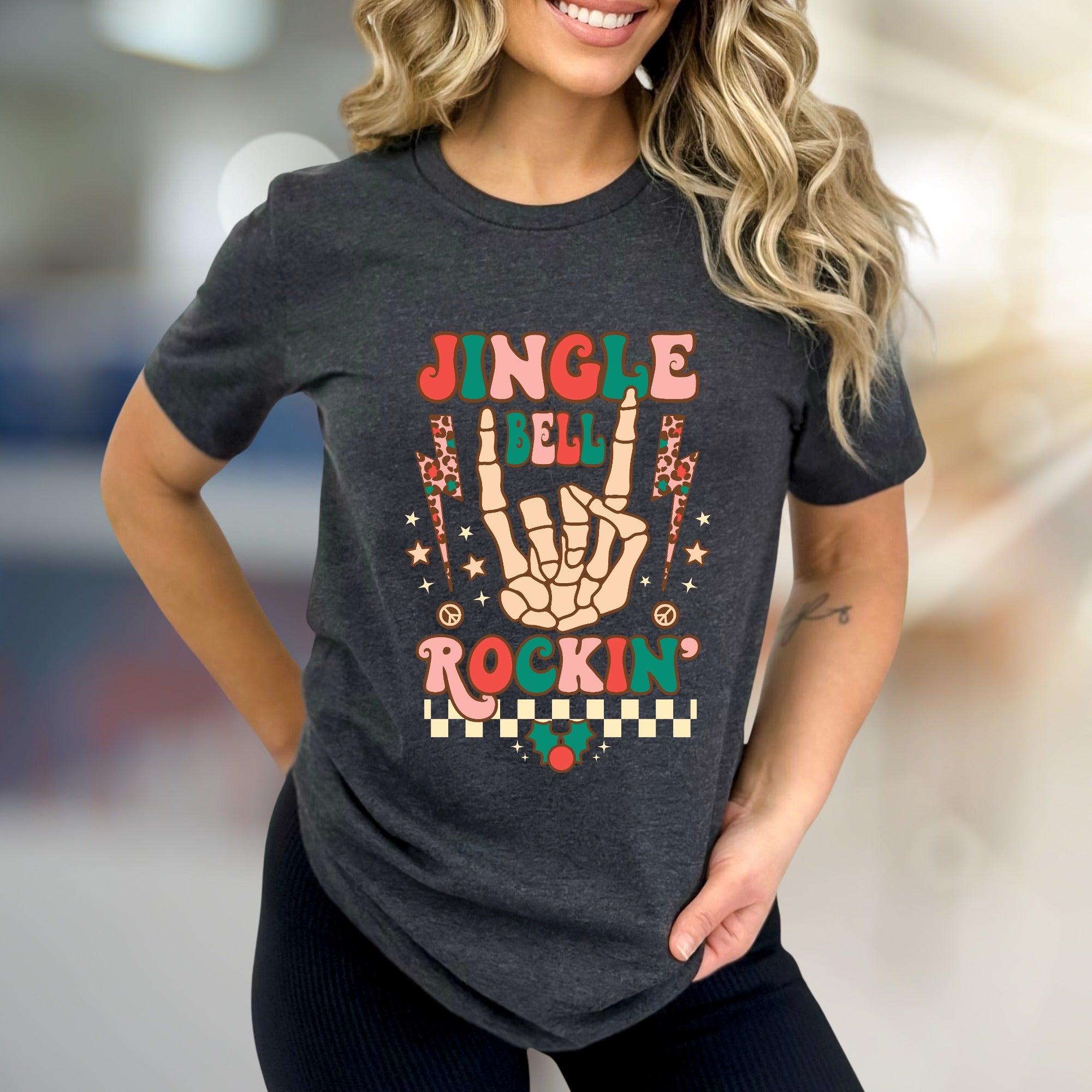"Jingle Bell Rockin'" Retro Christmas Graphic Tee, a Festive Vibe for Music Lovers