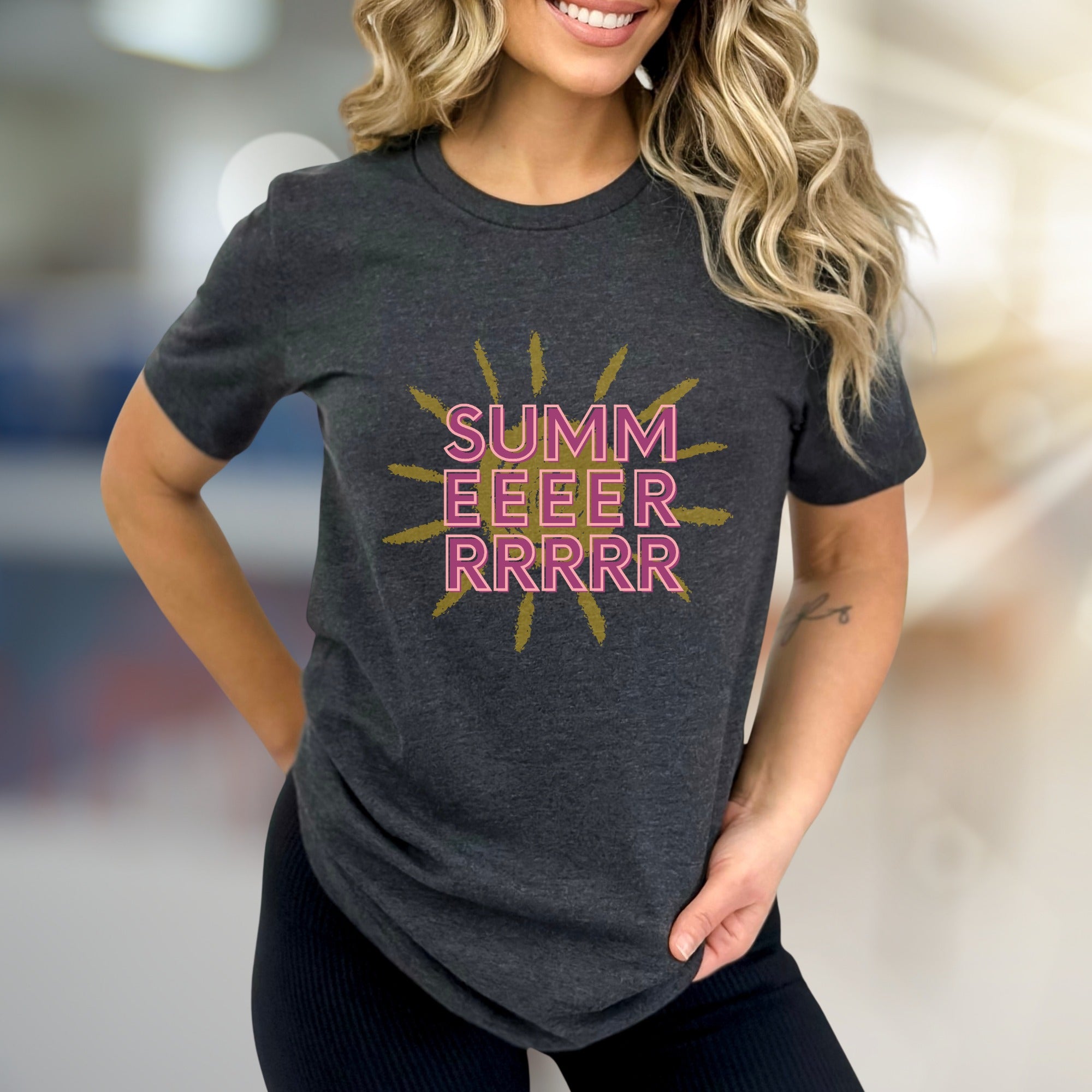 “SUMM EEEER RRRRR” Groovy Sun Graphic Tee, a Retro Summer Pick for Warm Weather Vibes