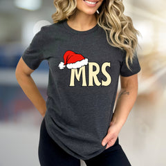 "MRS" Christmas Santa Hat Graphic Tee, a Festive Couple's Pick for Her
