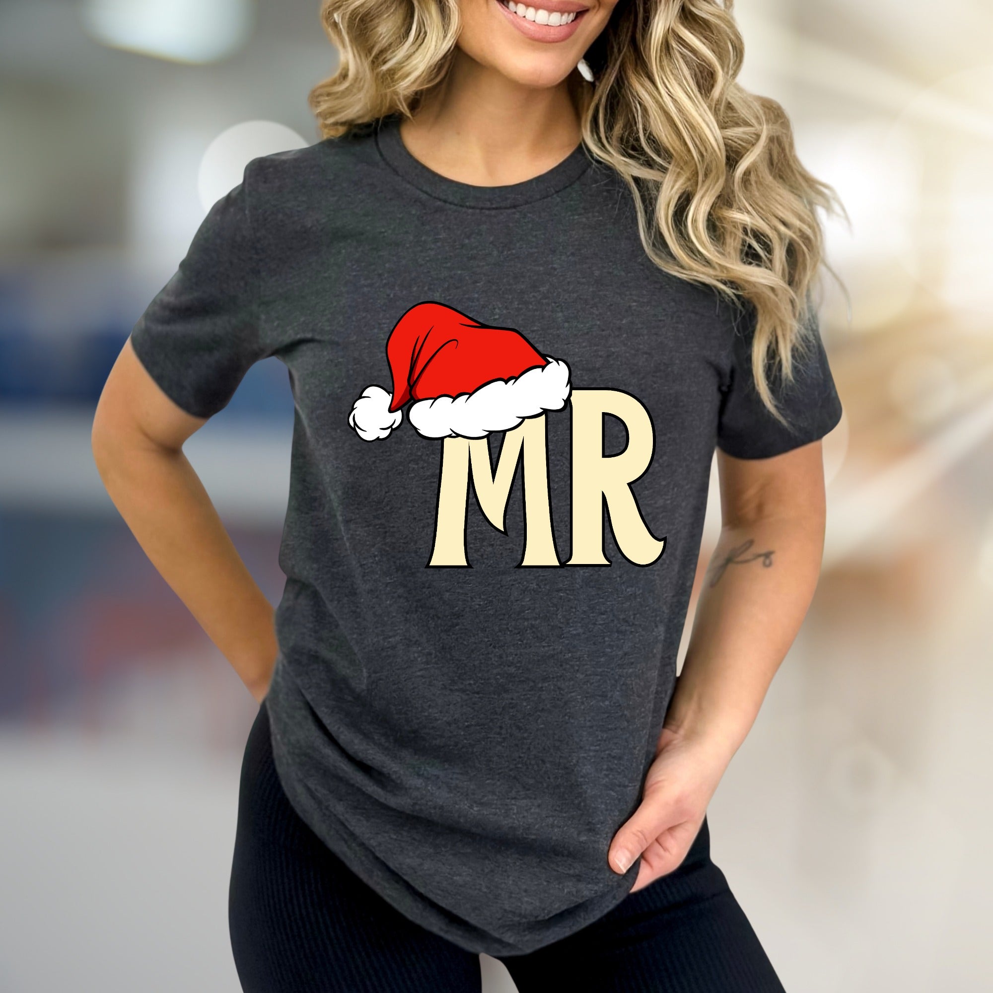 "MR" Santa Hat Christmas Graphic Tee, a Festive Holiday Pick for Couples