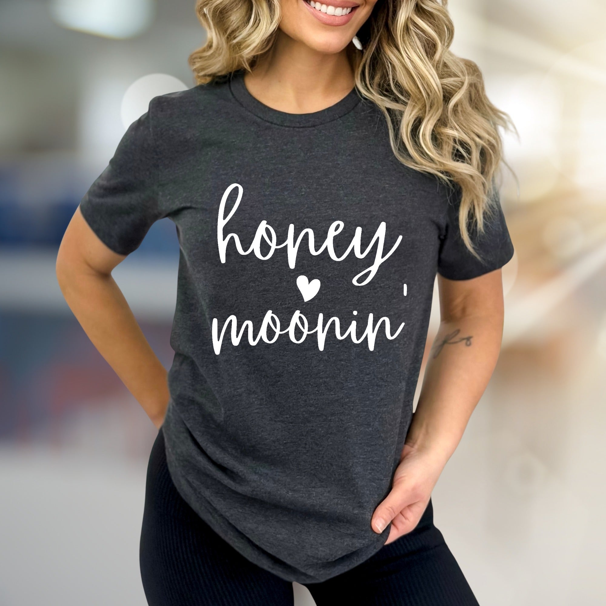 "honey moonin'" Sweetheart Graphic Tee, a Romantic Pick for Couples