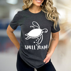 "SHELL YEAH!" Cheerful Sea Turtle Graphic Tee, a Nature-Loving Pick for Ocean Enthusiasts