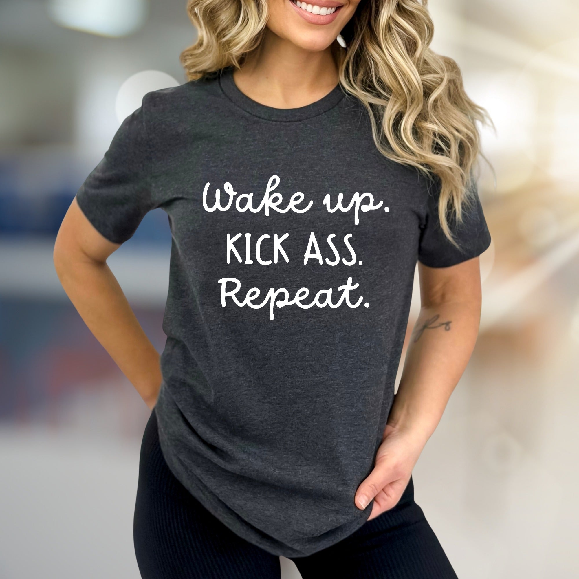 "Wake Up. Kick Ass. Repeat." Motivational Graphic Tee, a Bold Pick for Go-Getters