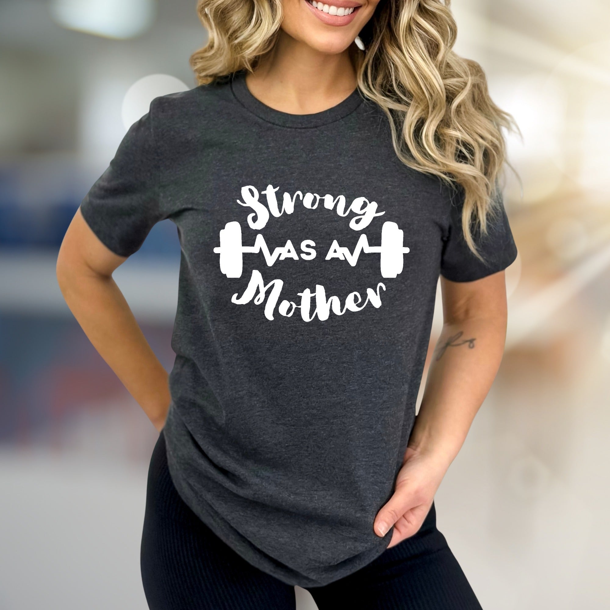 "Strong As A Mother" Fitness Graphic Tee, A Empowering Pick for Moms