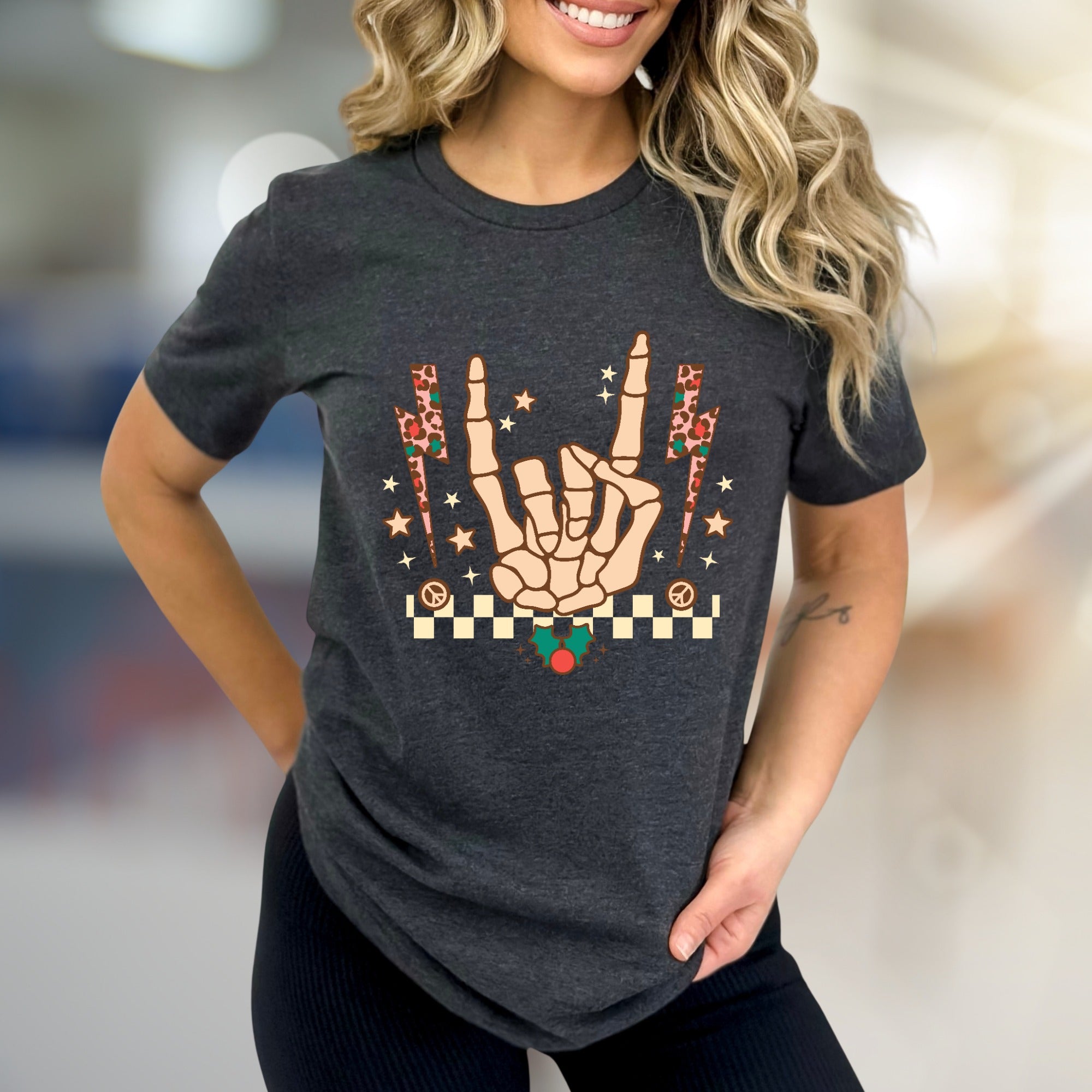 Rock On Christmas Skeleton Graphic Tee, A Festive Punk Rock Pick for Everyone