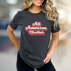 "All American Brother" Retro Script Graphic Tee, a Patriotic Pick for Family