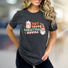 "Hot Cocoa & Christmas Movies" Retro Graphic Tee, a Festive Comfort Pick for Holiday Enthusiasts