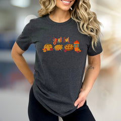 "Grateful" Autumn Feast Graphic Tee, a Cozy Fall Pick for Foodies