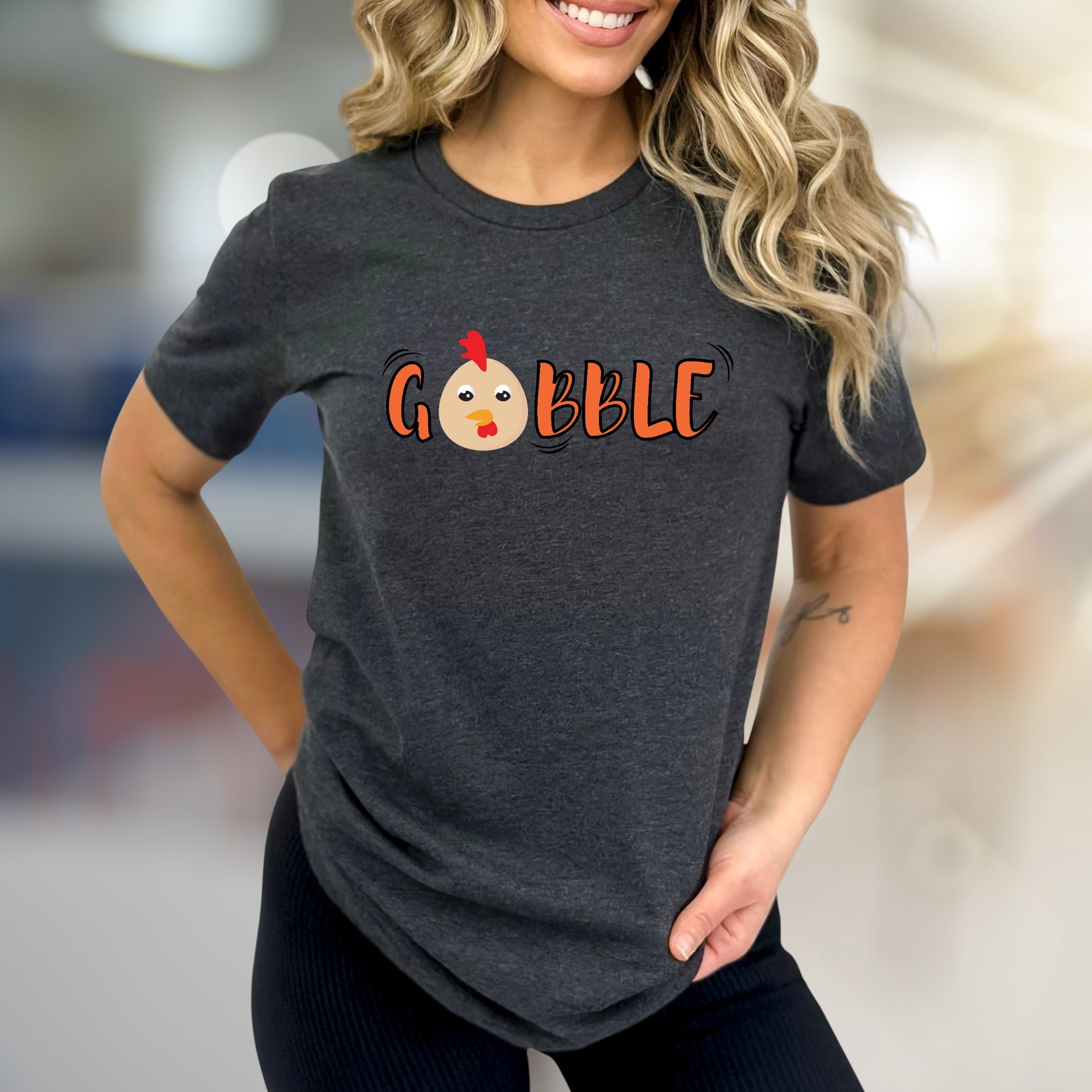 "GOBBLE" Turkey Face Graphic Tee, a Funny Thanksgiving Pick for Holiday Lovers