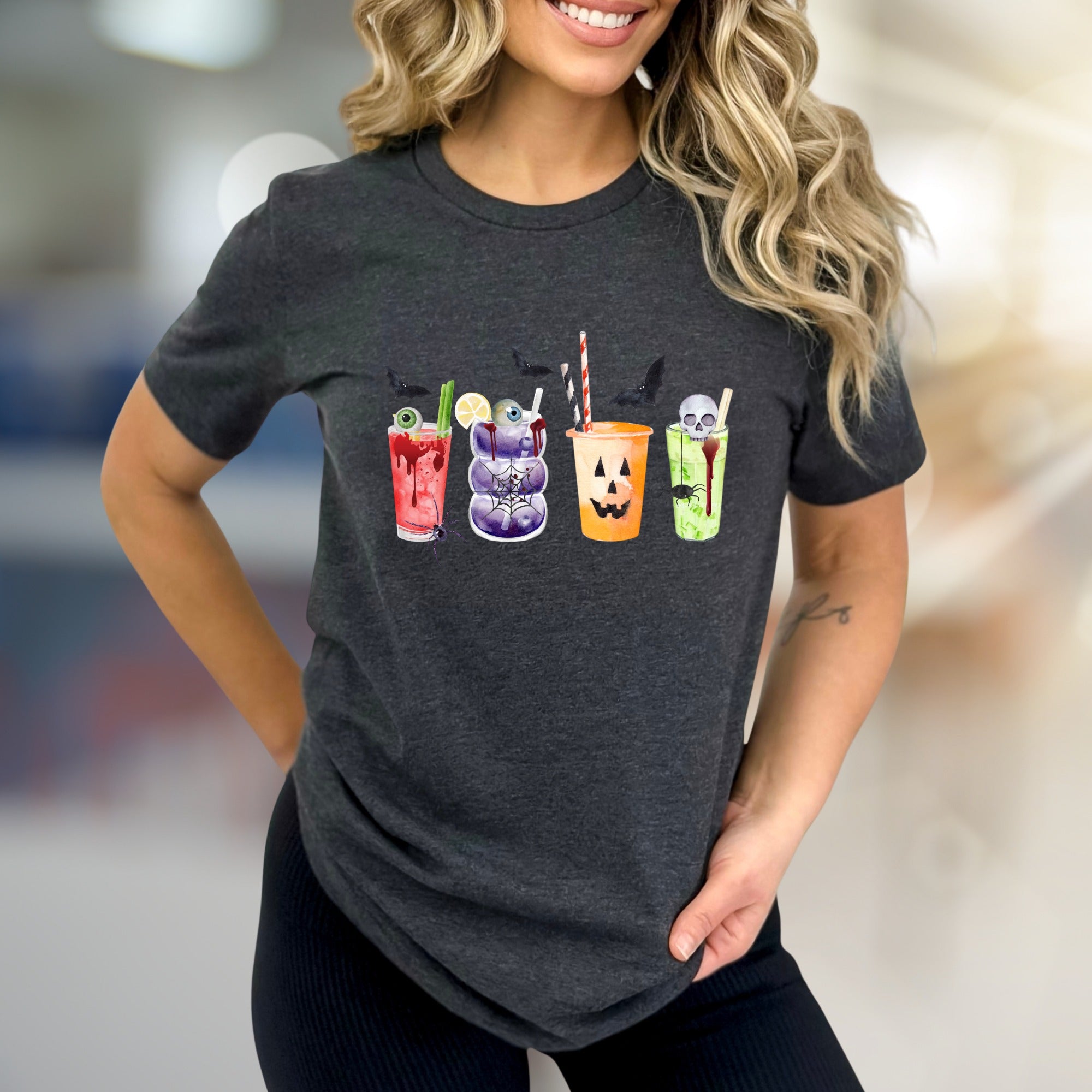 Spooky Sips Halloween Graphic Tee, A Creepy Cocktail Pick for Enthusiasts