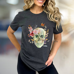 Floral Skull Watercolor Graphic Tee, a Nature-Inspired Pick for Art Lovers