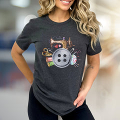 Sewing Machine & Crafty Button Graphic Tee, a Hobbyist's Style Pick for Creators