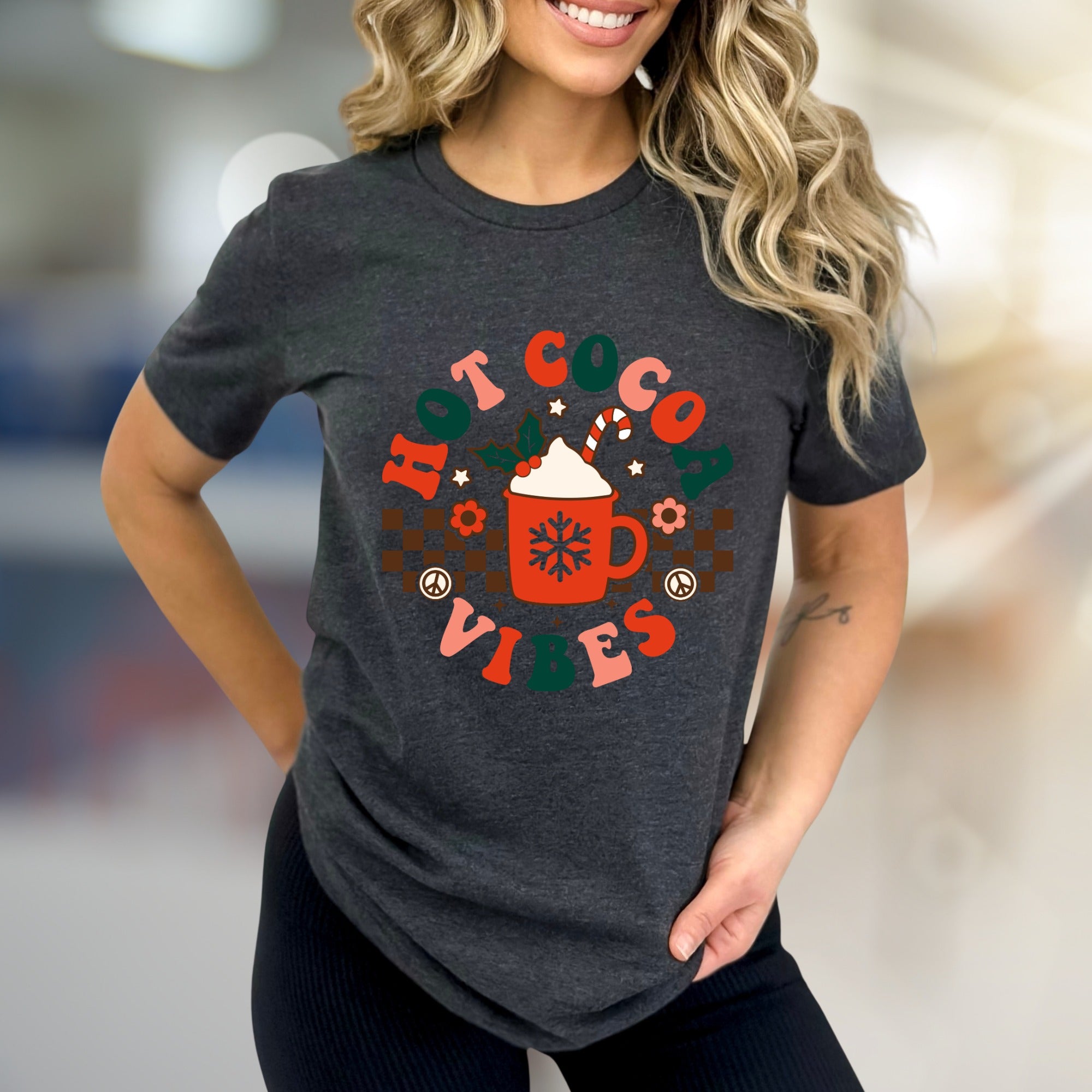 Hot Cocoa Vibes Retro Graphic Tee, a Whimsical Winter Pick for Cozy Souls