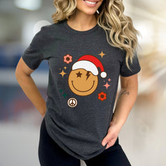 Jolly Santa Smiley Face Retro Graphic Tee, a Festive Vibe for Holiday Lovers