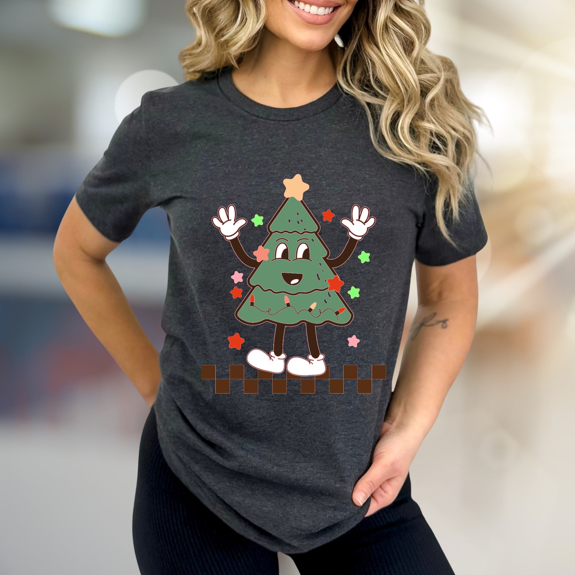 Waving Christmas Tree Retro Graphic Tee, a Festive Holiday Pick for Everyone
