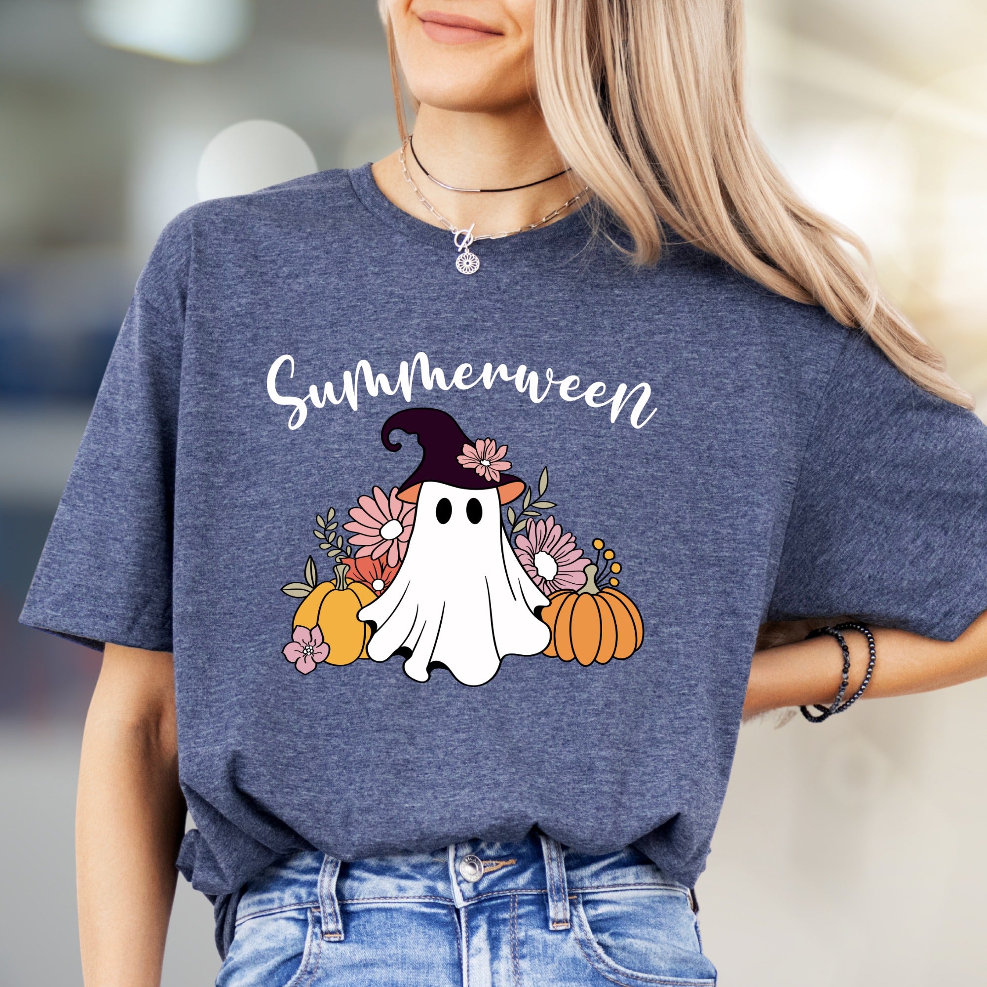 "Summerween" Spooky Cute Ghost Graphic Tee, a Whimsical Autumn Pick for Halloween Lovers