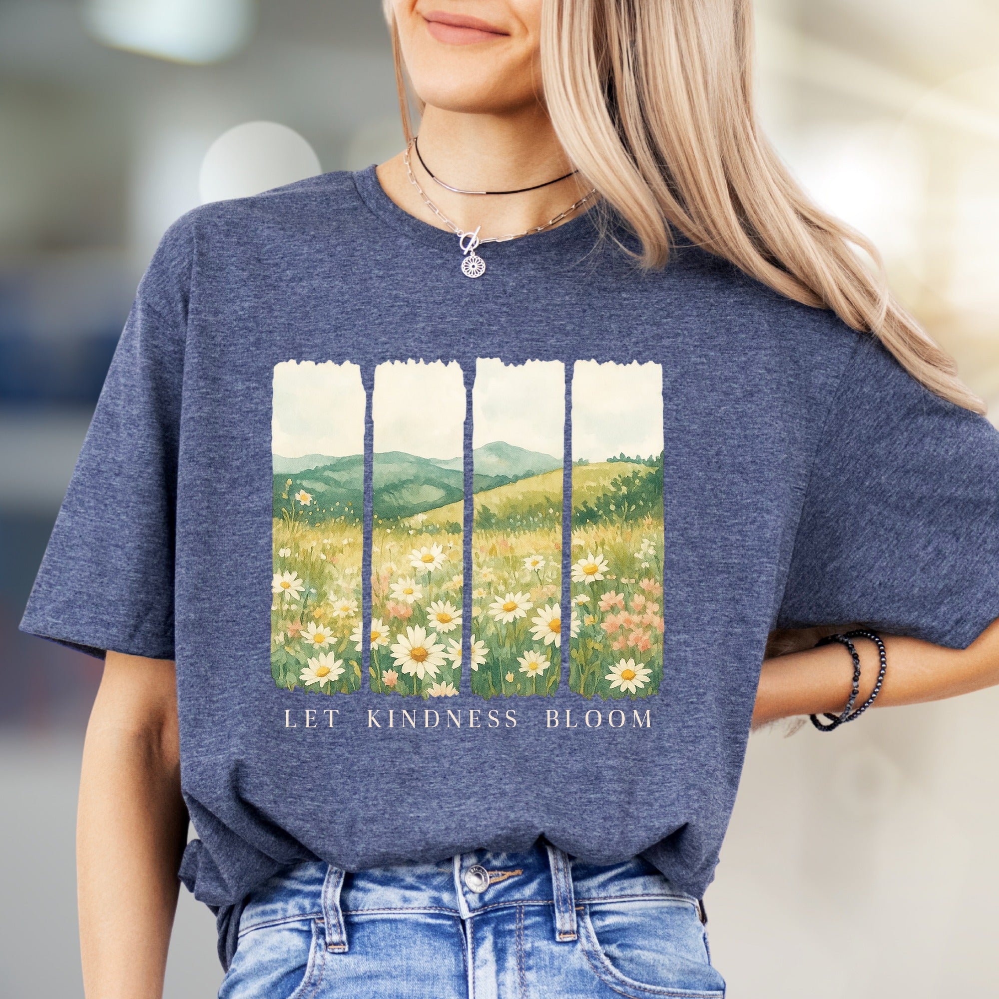 "Let Kindness Bloom" Meadow Graphic Tee, a Nature-Inspired Pick for Uplifters