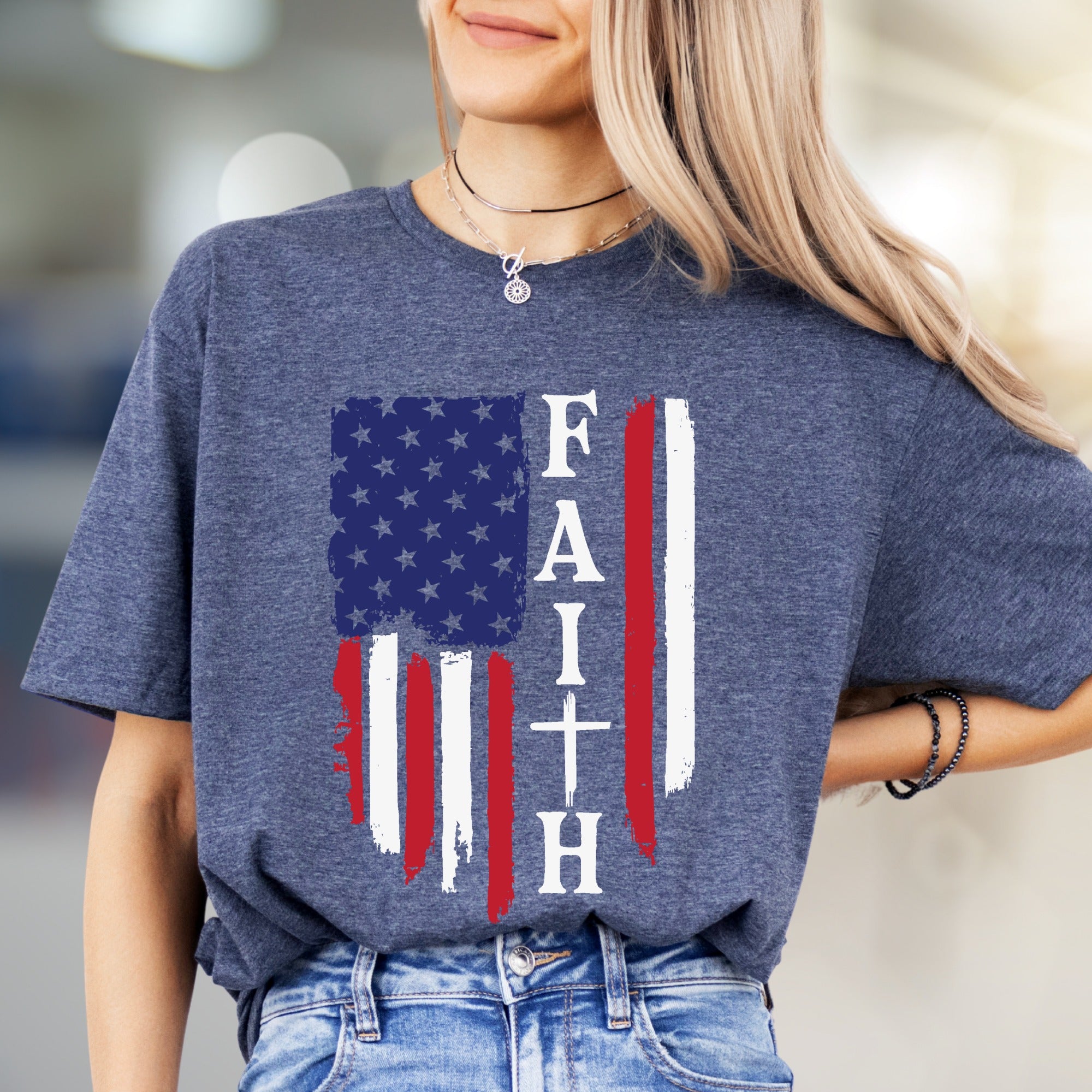 "FAITH" American Flag Graphic Tee, a Patriotic Expression for Believers