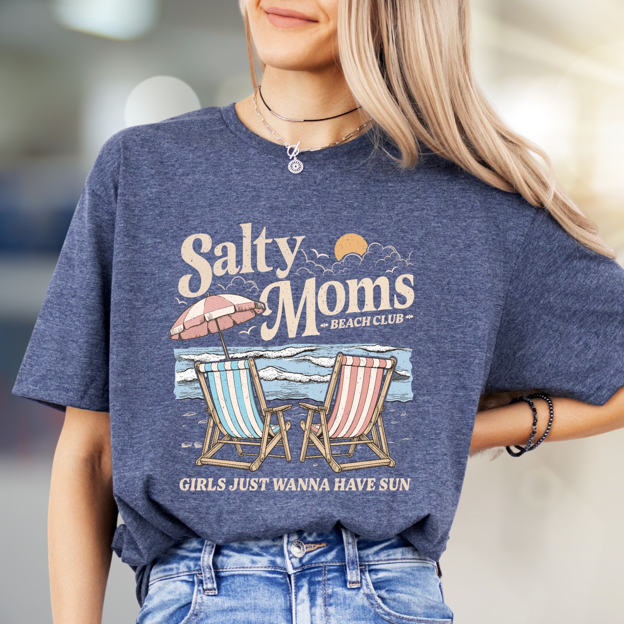 "Salty Moms Beach Club" Retro Graphic Tee, a Summer Niche Pick for Vacation Lovers