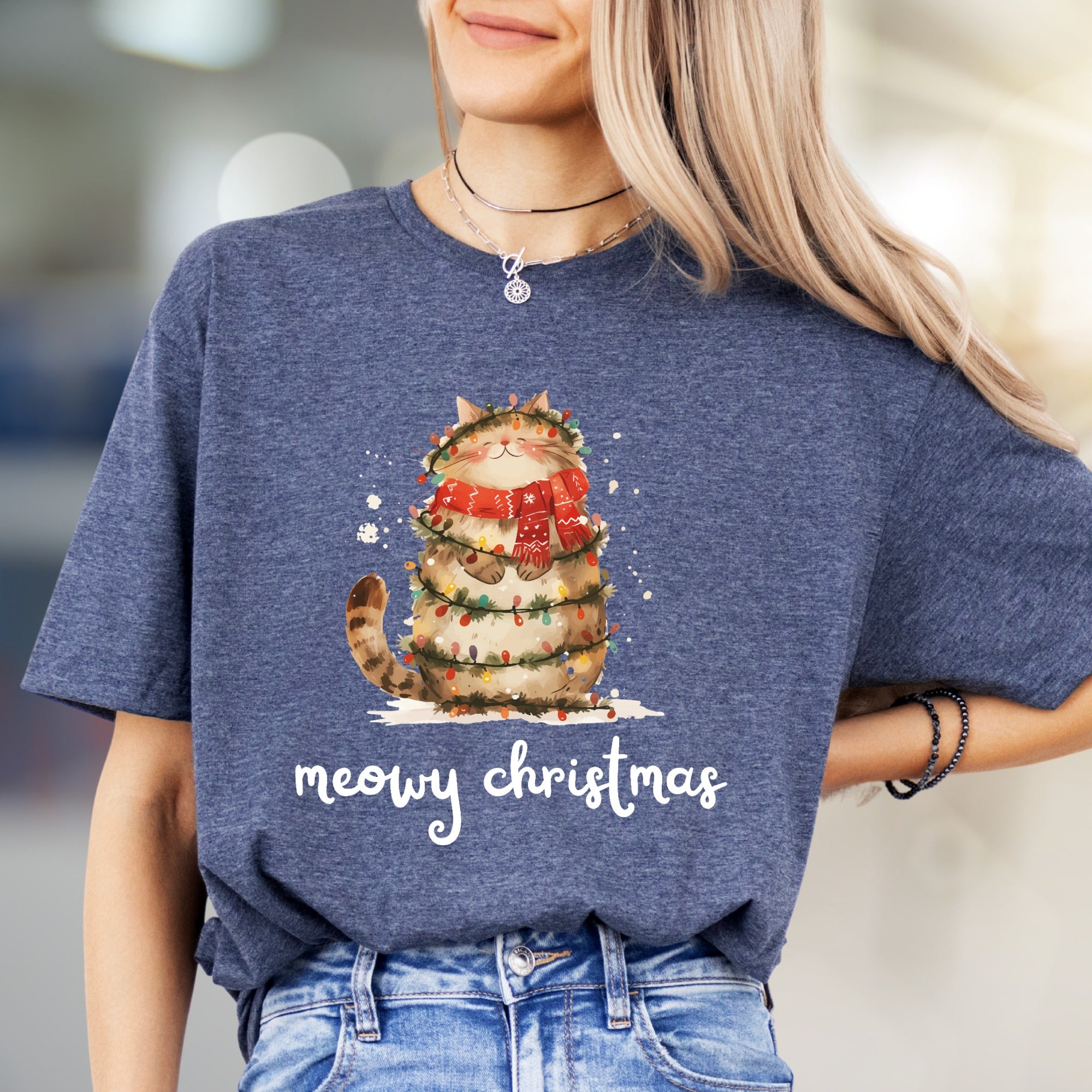 "Meowy Christmas" Cute Cat Graphic Tee, a Festive Pet Lover's Pick for the Holidays