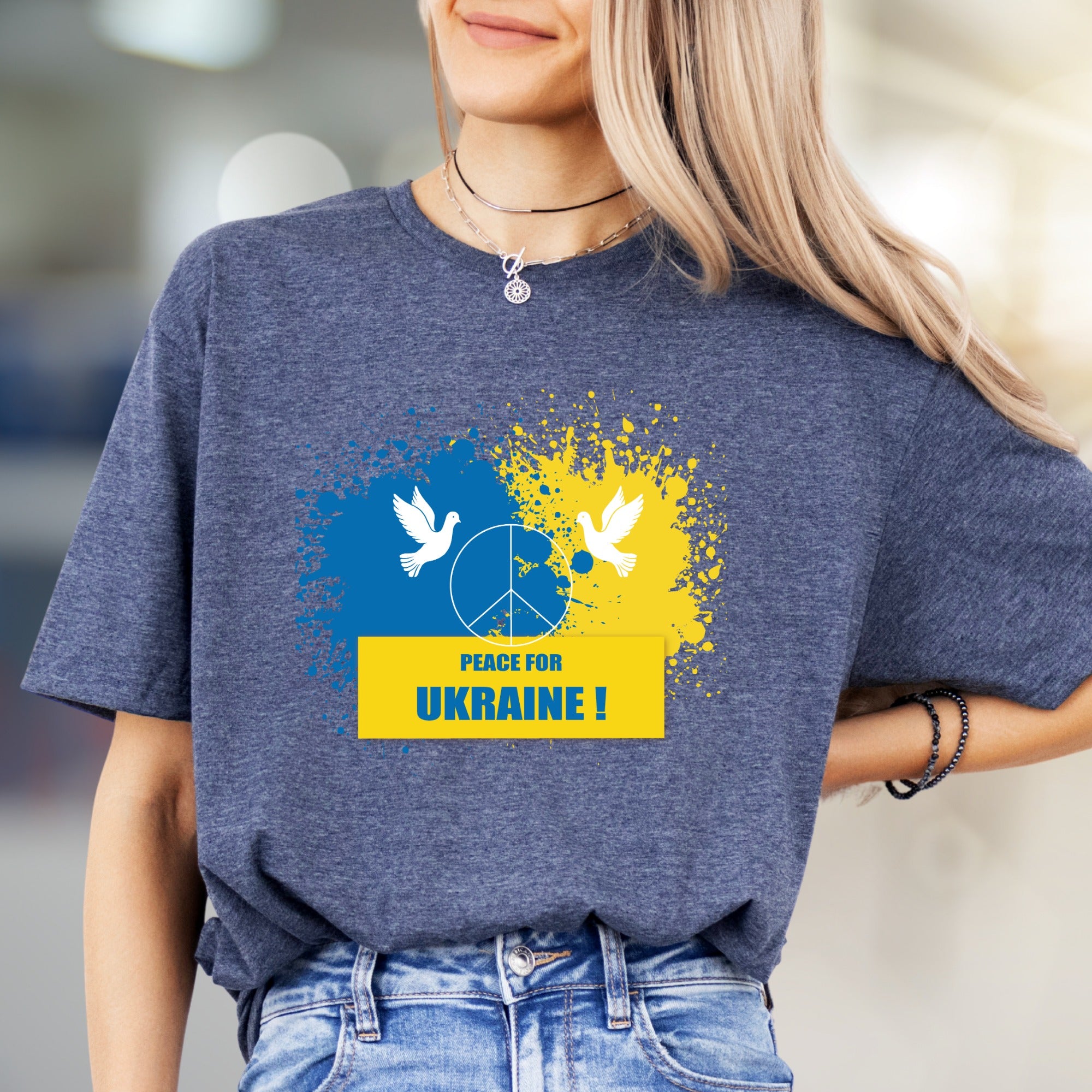 "Peace for Ukraine!" Splatter Peace Tee, a Statement Piece for Advocates