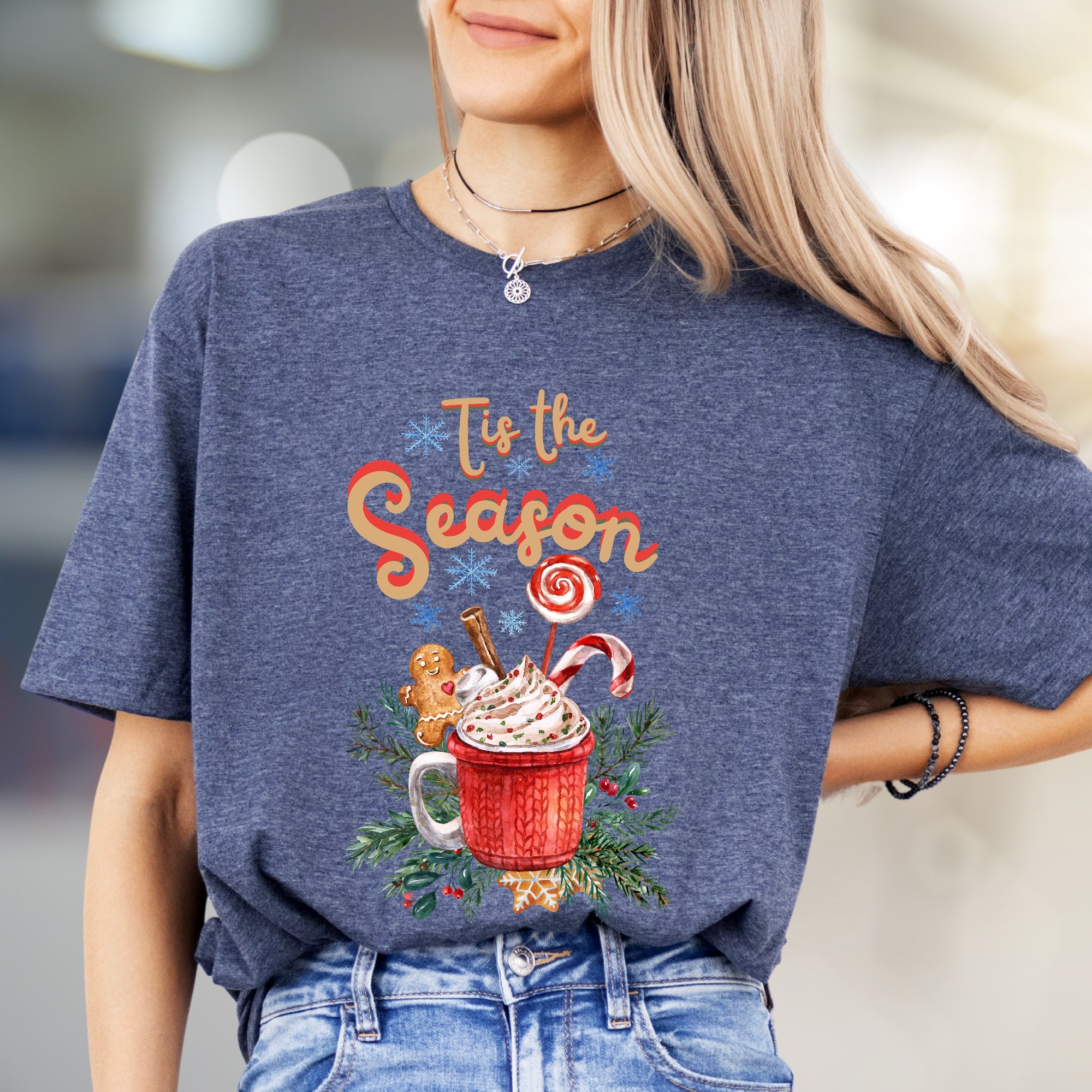 "Tis the Season" Christmas Mug Graphic Tee, a Festive Pick for Holiday Enthusiasts