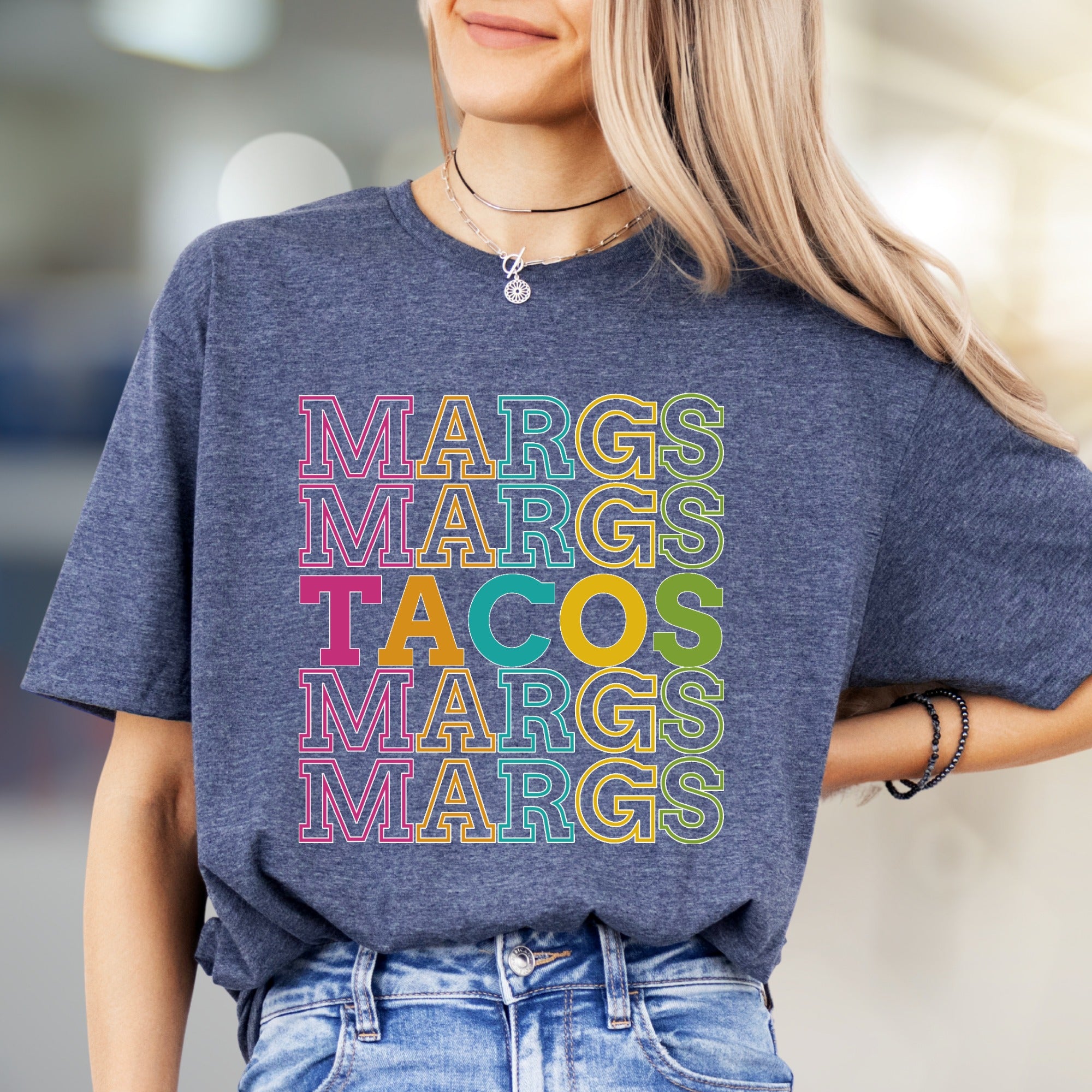 "MARGS TACOS" Retro Stacked Graphic Tee, a Fiesta Style Tee for Fun-Lovers