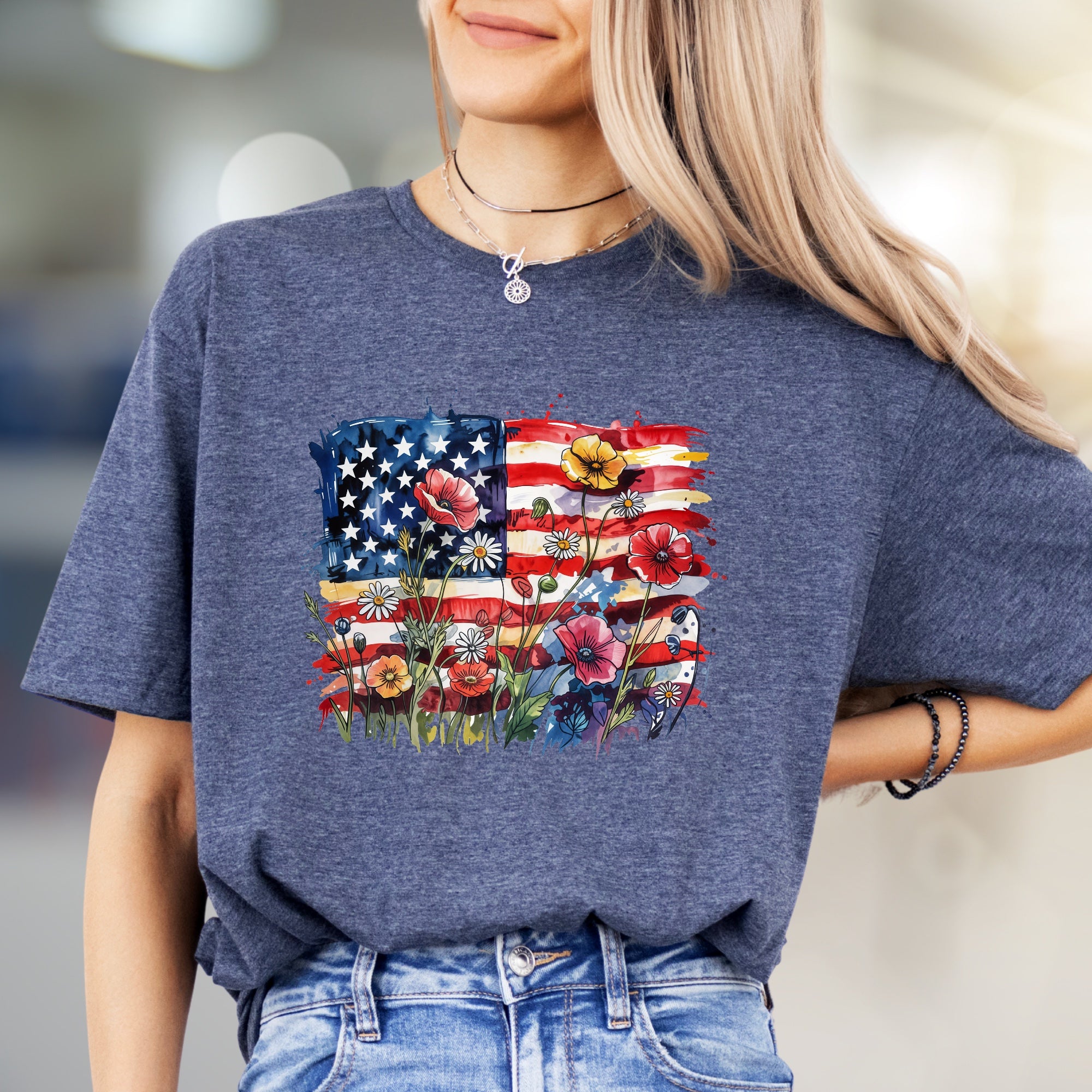 Floral America Graphic Tee, a Patriotic Art Pick for Everyone