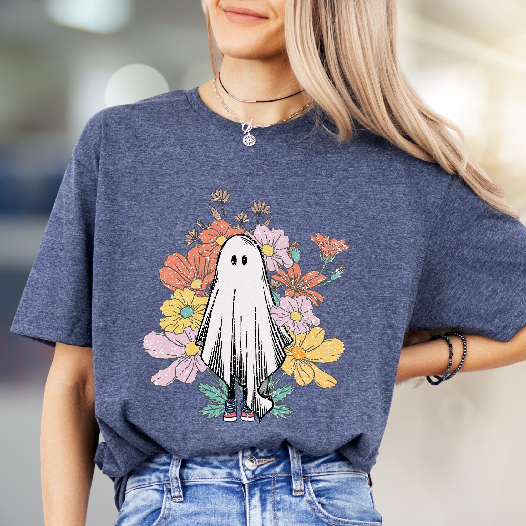 Floral Ghost Aesthetic Graphic Tee, a Whimsical Pick for Halloween & Beyond