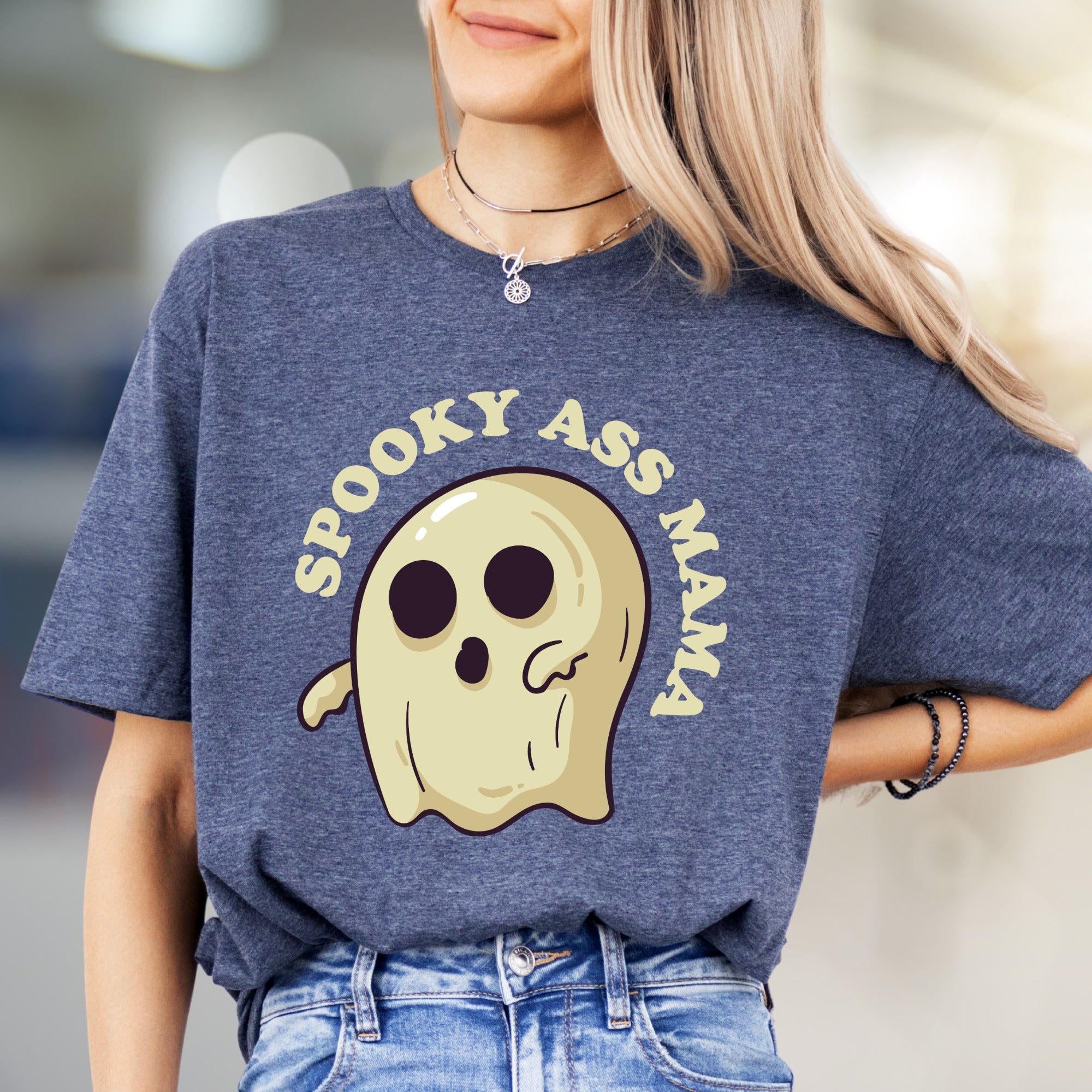 "SPOOKY ASS MAMA" Ghost Graphic Tee, a Quirky Halloween Pick for Moms