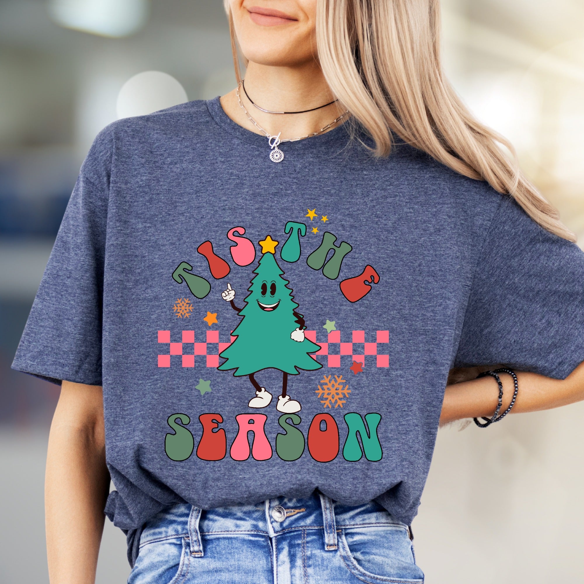 "Tis The Season" Retro Christmas Tree Graphic Tee, a Festive Holiday Pick for Enthusiasts