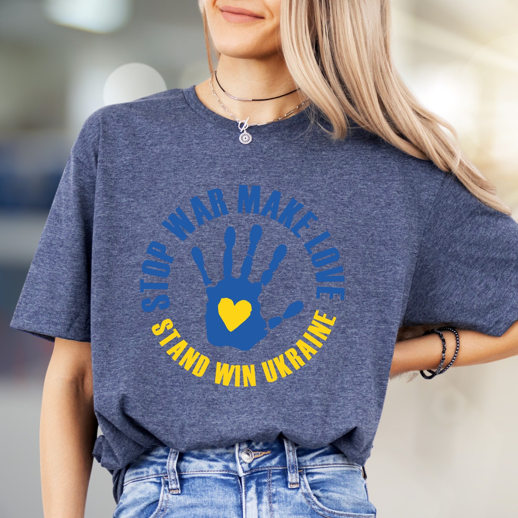 "STOP WAR MAKE LOVE STAND WIN UKRAINE" Solidarity Graphic Tee, a Statement Piece for Advocates