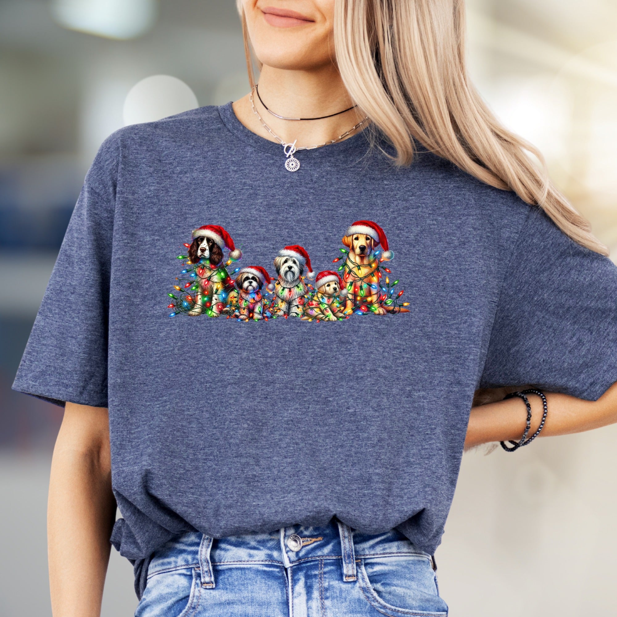 Chrismas Dogs Lights Graphic Tee, a Festive Holiday Pet-Lover Pick for Everyone