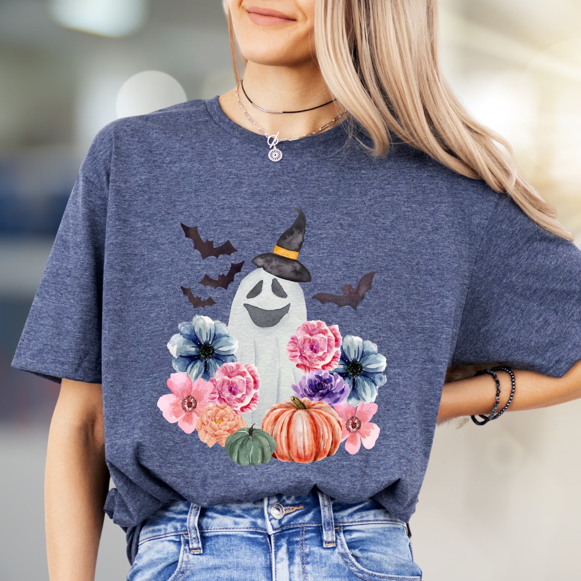 Witch Ghost & Floral Vibes Graphic Tee, a Spooky-Chic Pick for Halloween Lovers