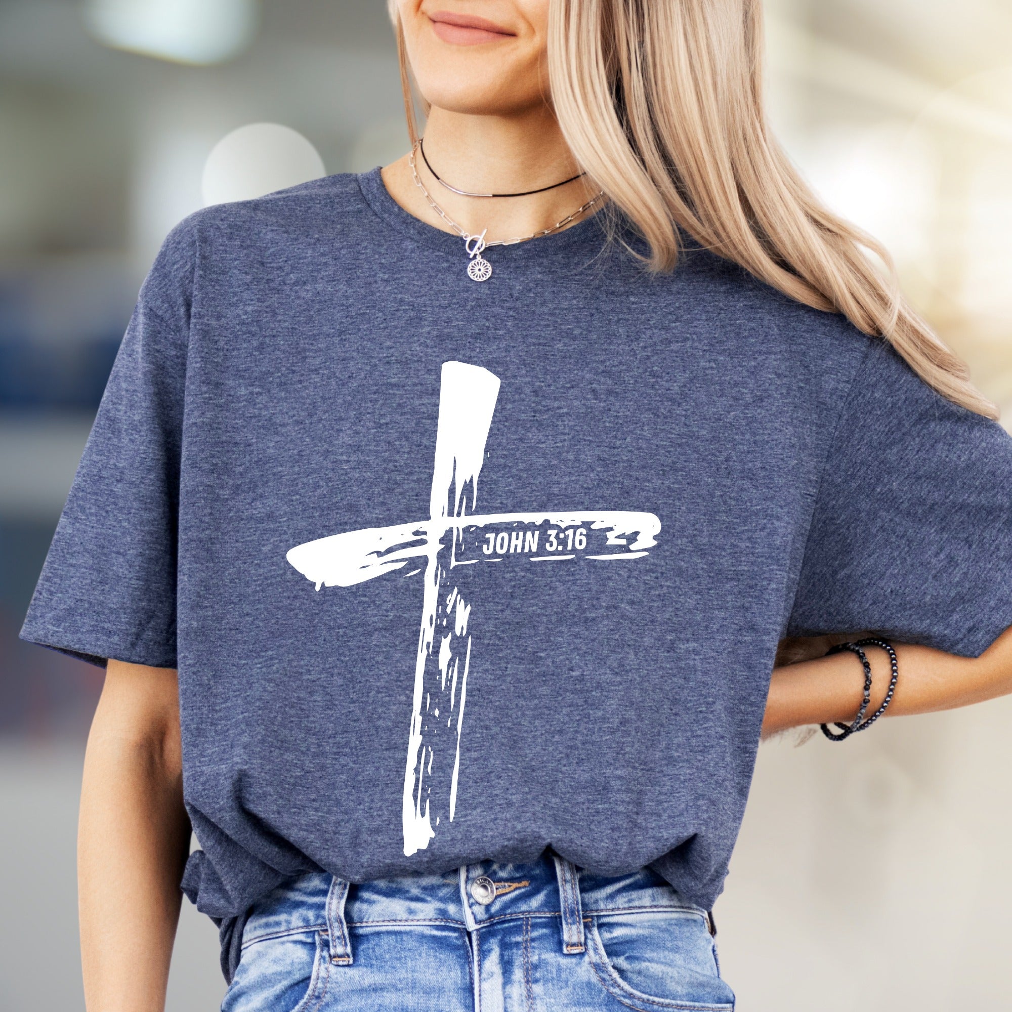 "JOHN 3:16" Brushstroke Cross Graphic Tee, a Faith-Inspired Pick for Believers
