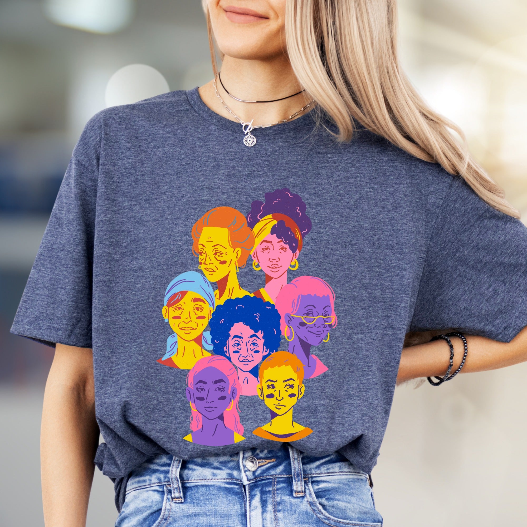 Vibrant Faces Diversity Tee, Artistic Graphic Pick for Inclusivity Advocates