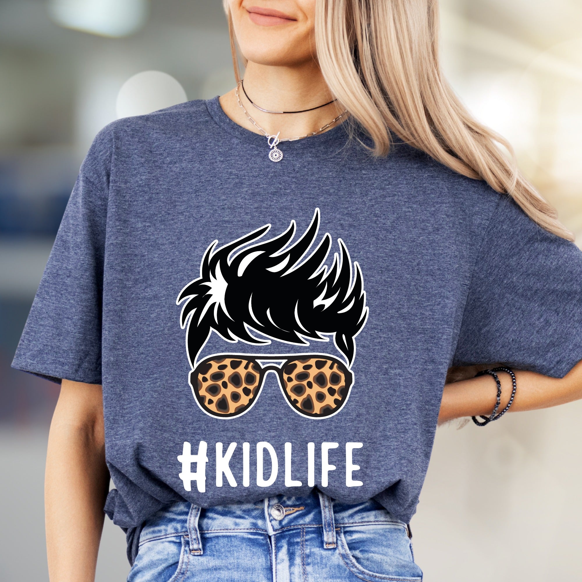 #KIDLIFE Messy Hair Bun Leopard Sunglasses Graphic Tee, a Mom Life Pick for Parents