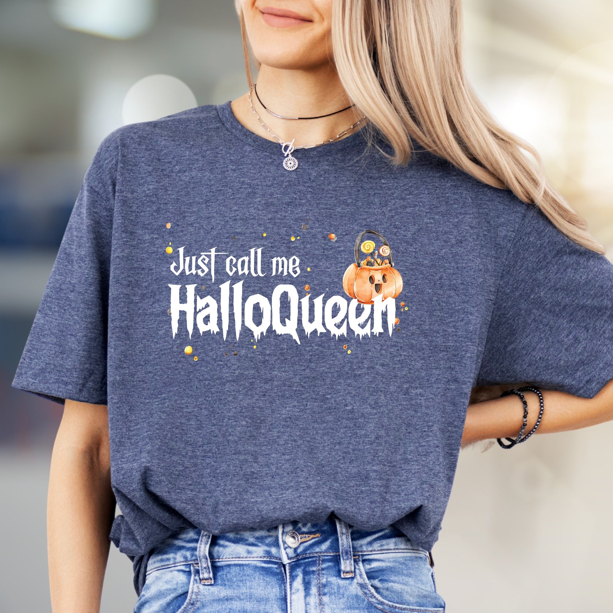 "Just Call Me Halloqueen" Spooky Fun Graphic Tee, a Halloween Pick for Trick-or-Treaters