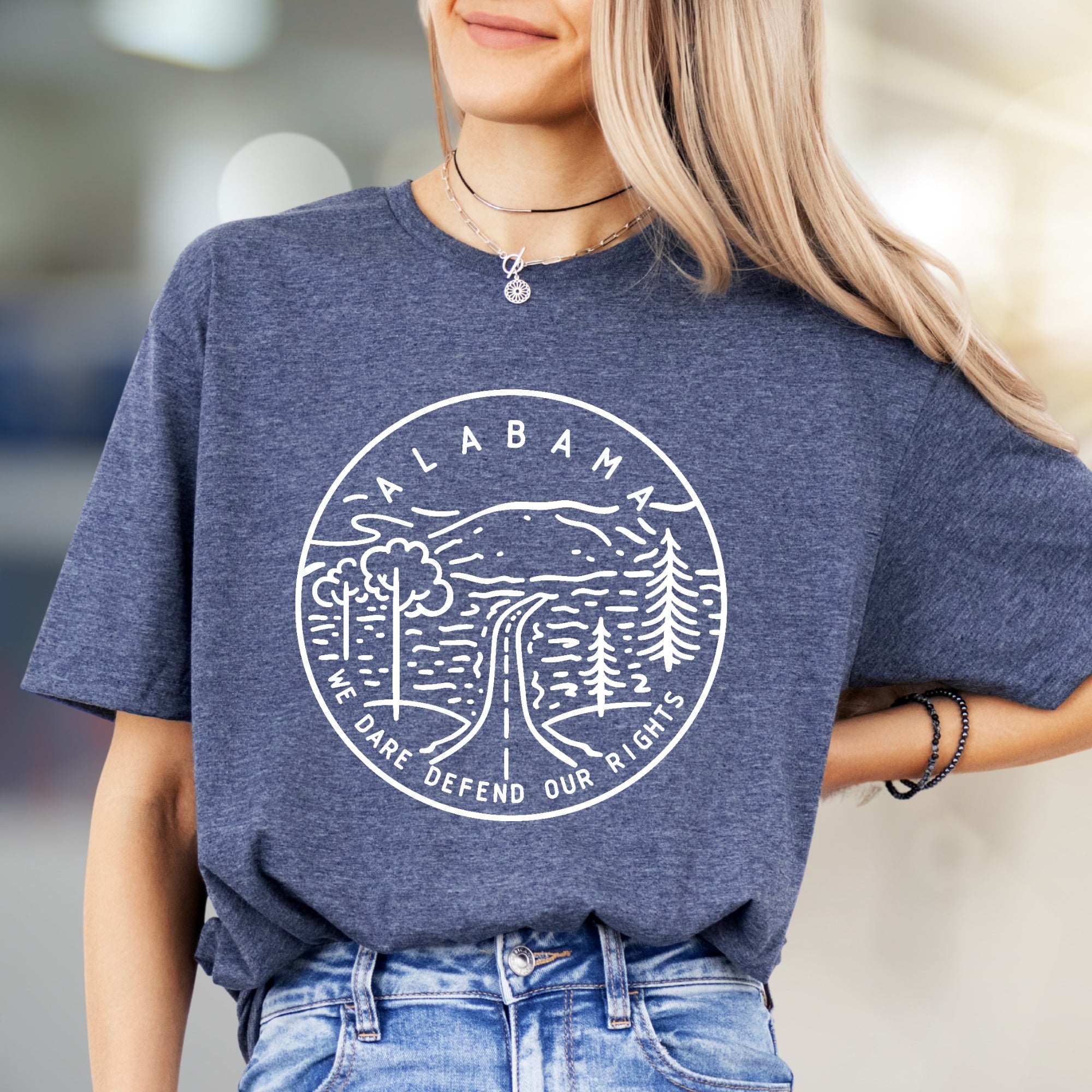 "Alabama We Dare Defend Our Rights" Scenic Graphic Tee, a Heritage State Pick for Proud Residents