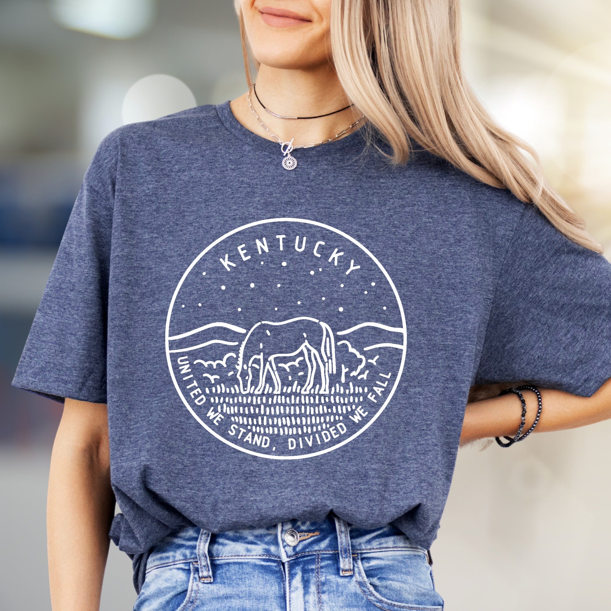 "UNITED WE STAND, DIVIDED WE FALL" Kentucky Horse Graphic Tee, a State Pride Pick for US Citizens