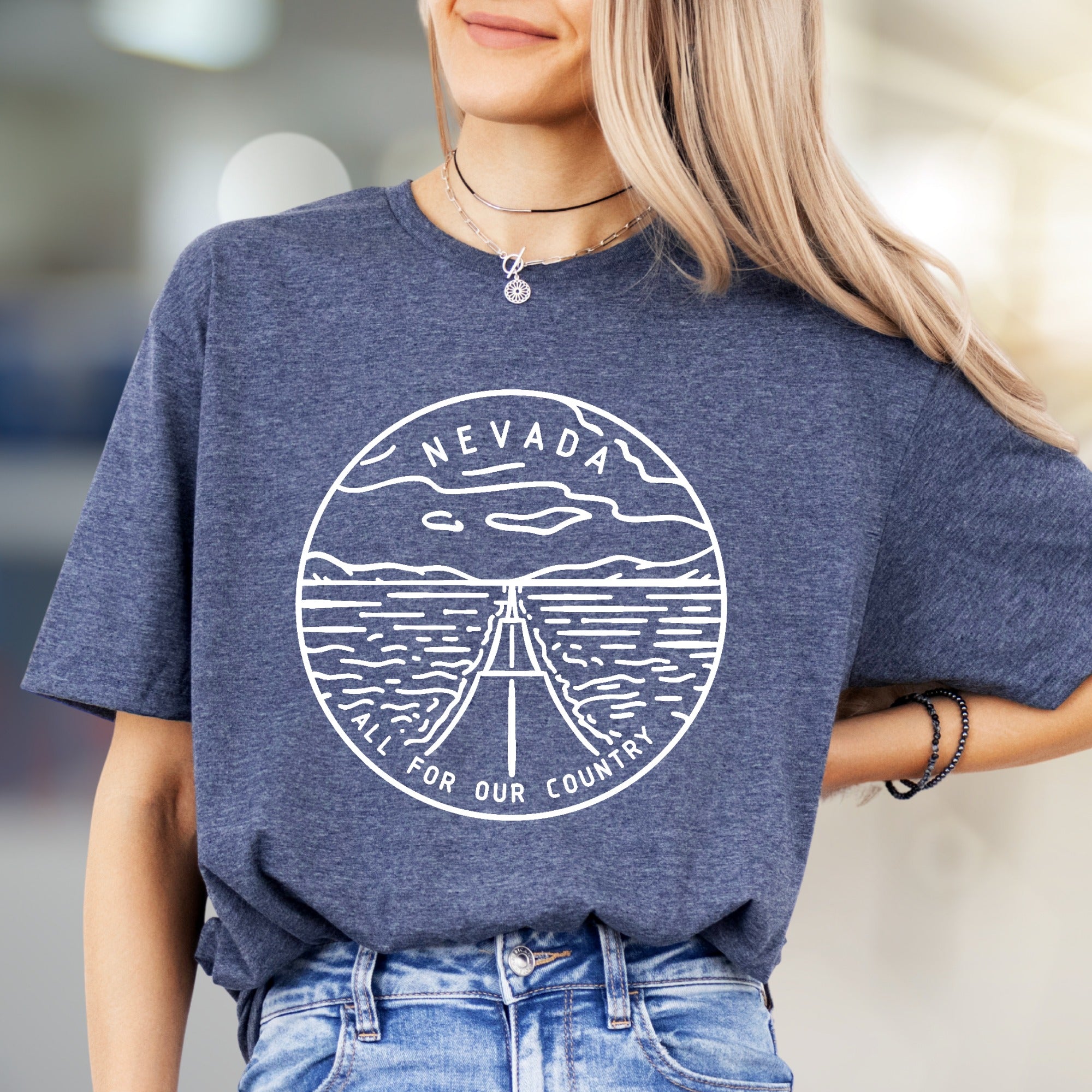 "NEVADA ALL FOR OUR COUNTRY" Road Trip Graphic Tee, a Patriotic Adventure Pick for Travelers