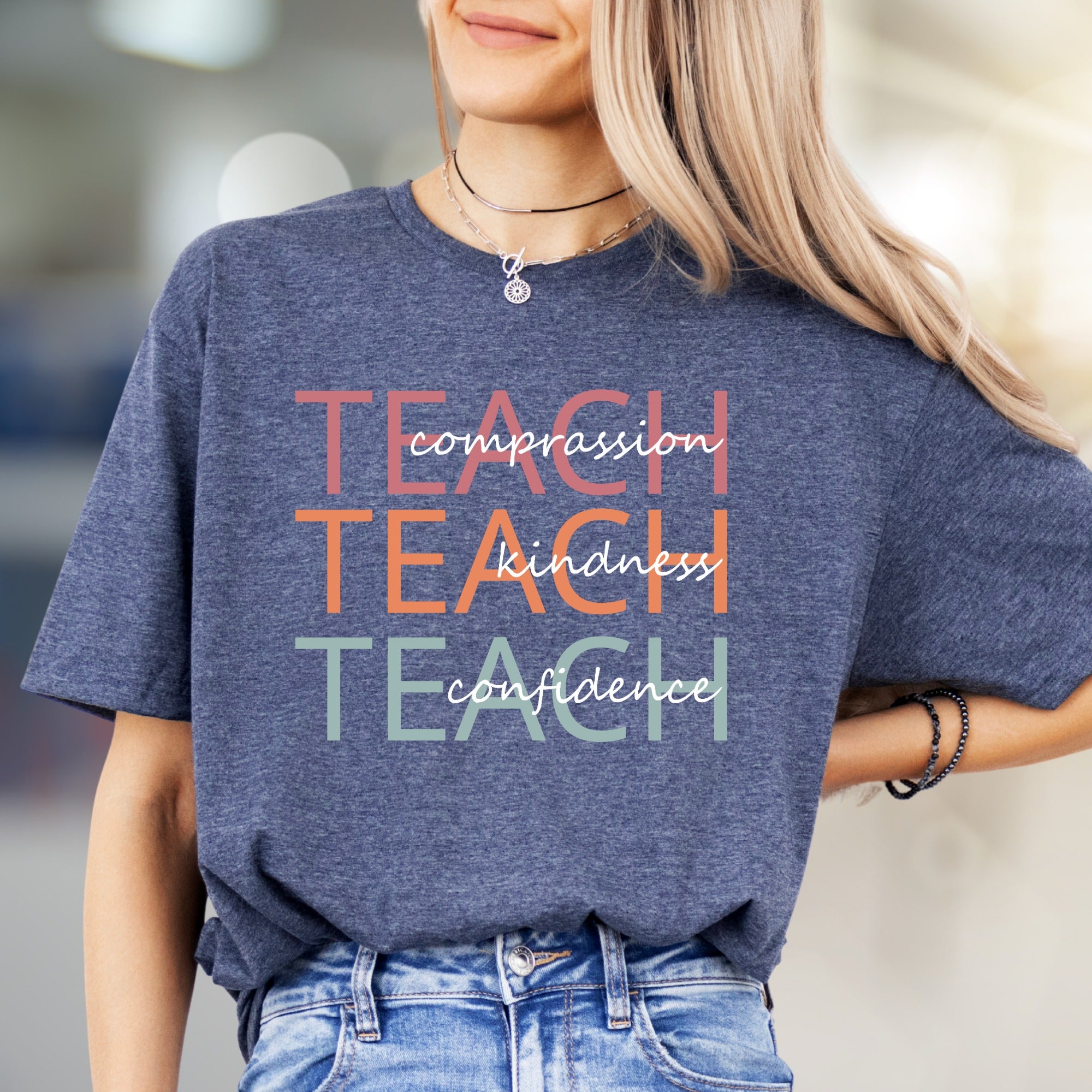 "Teach Compassion, Kindness, Confidence" Modern Educational Graphic Tee, a Thoughtful Pick for Educators