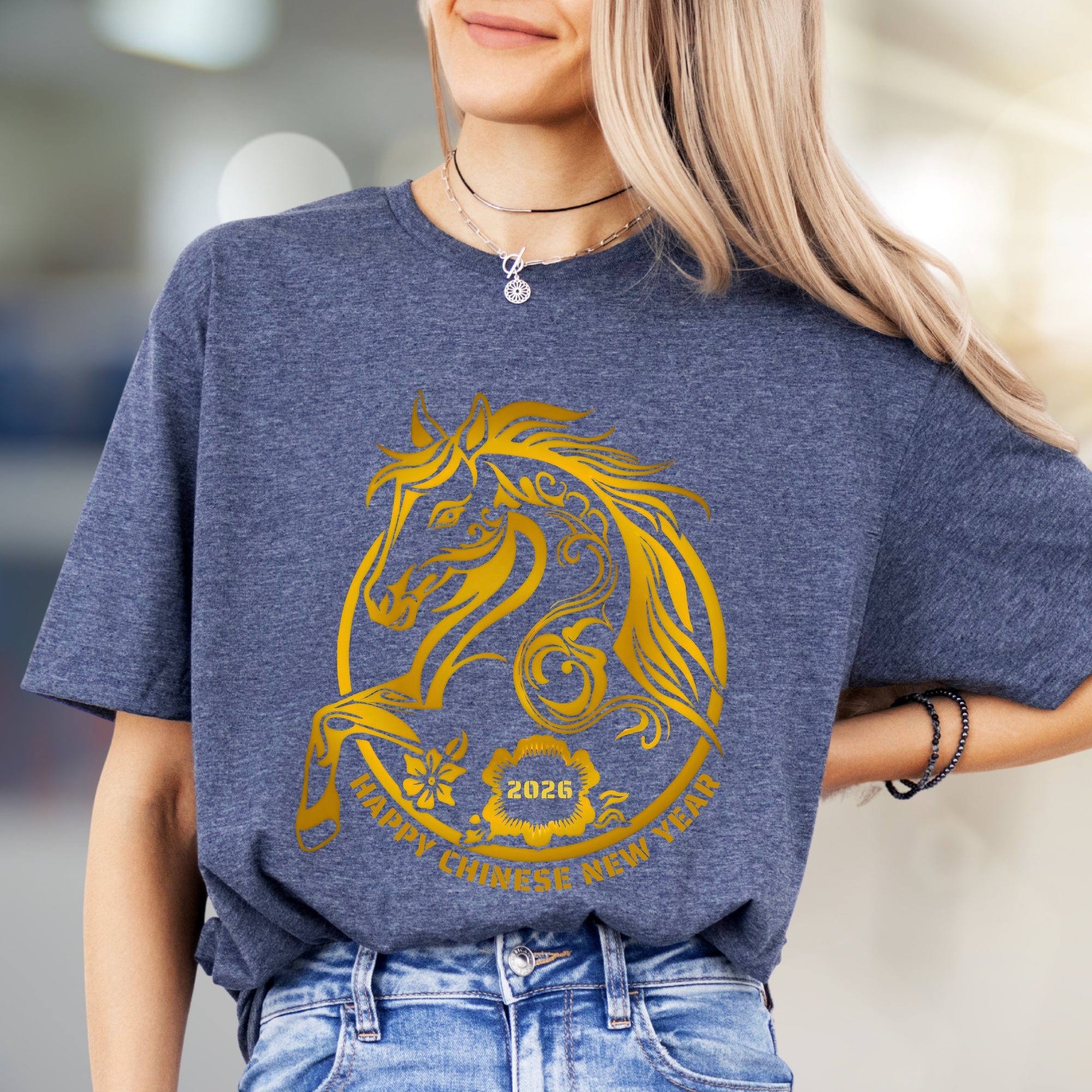 "HAPPY CHINESE NEW YEAR 2026" Golden Horse Graphic Tee, an Auspicious Celebration Unisex Top
