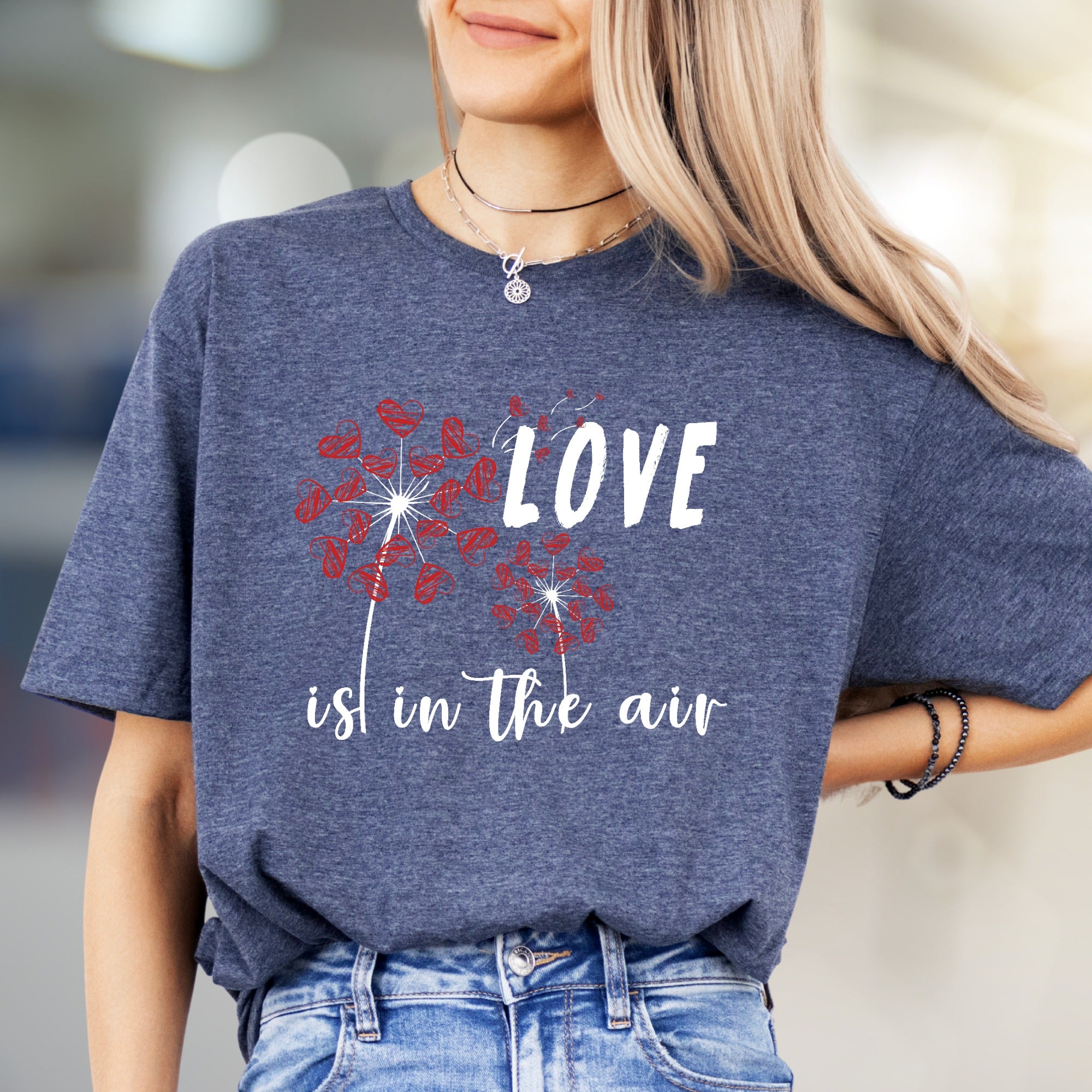 "LOVE is in the air" Dandelion Heart Graphic Tee, a Romantic Pick for Couples