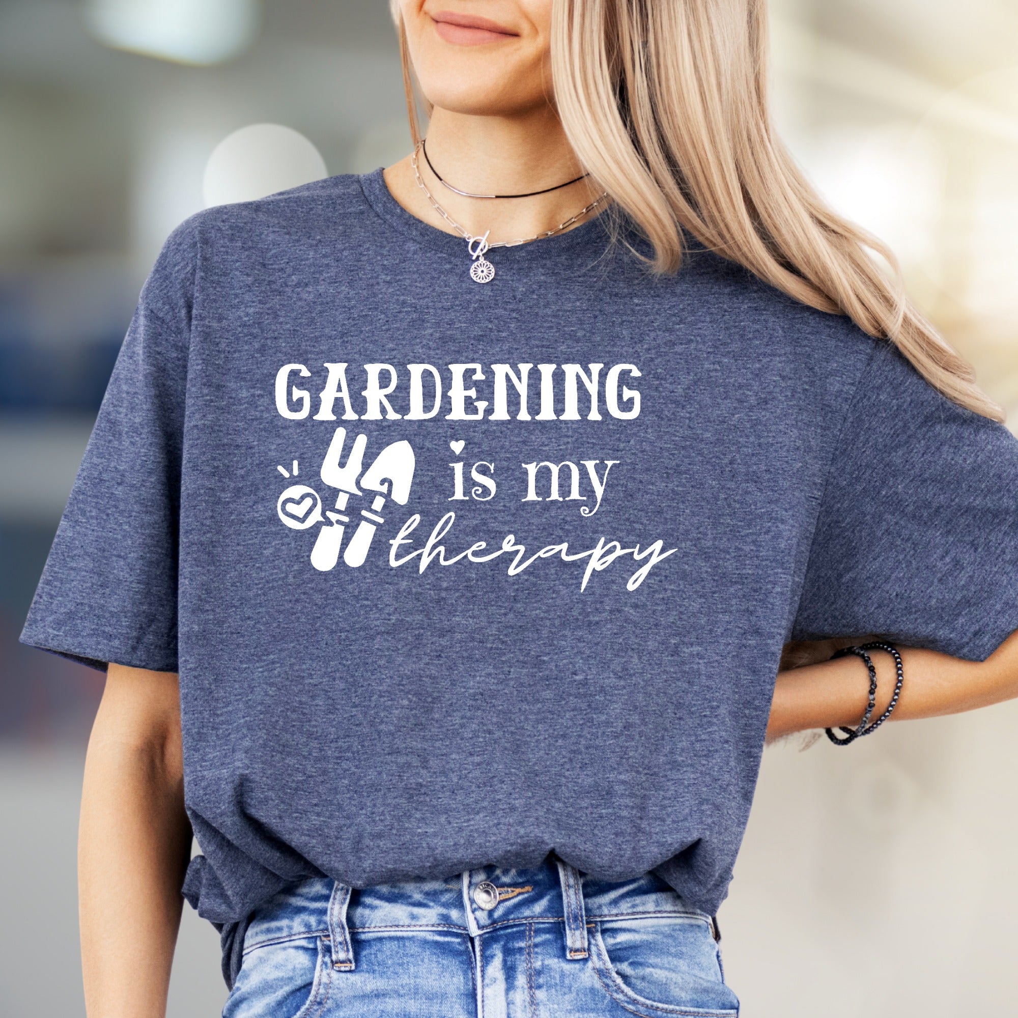 "Gardening Is My Therapy" Garden Tools Graphic Tee, a Green Thumb Pick for Plant Lovers